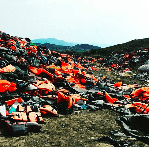 Discarded life jackets pictured in Molyvos on the island of Lesvos in Greece in the summer of 2016. Lesbos functioned as the main point of entry to Europe for hundreds of thousands of Syrian refugees. Photo Courtesy of Aysha Shedbalkar