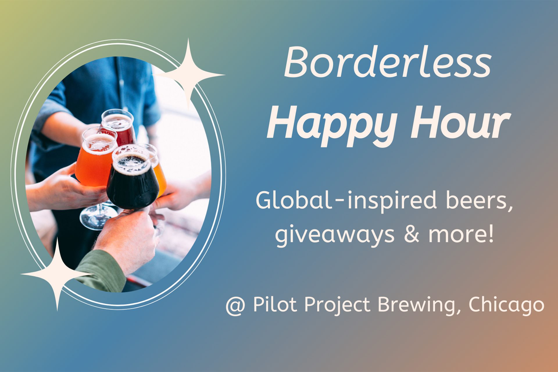 manos animando la cerveza y la &quot;hora feliz de Borderless&quot;